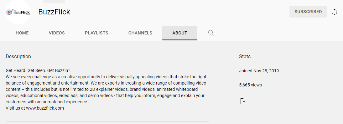 BuzzFlick YouTube Channel About Section