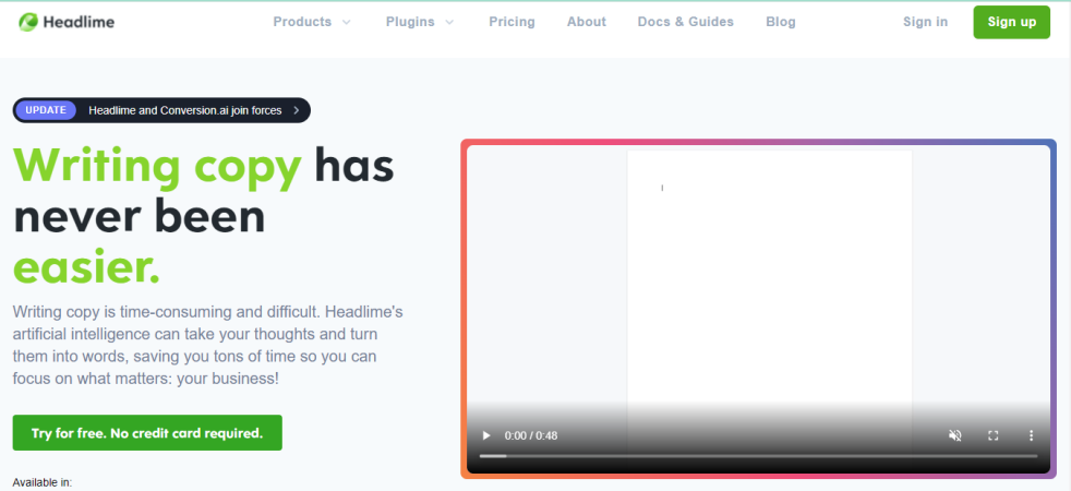 the headlime video landing page
