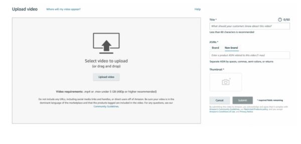 upload amazon product video
