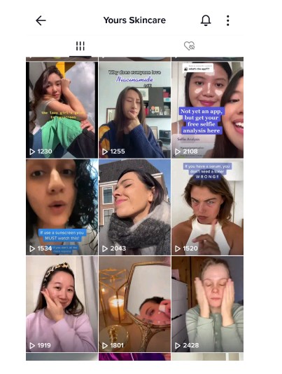 SkinCare TikTok Profile with videos 