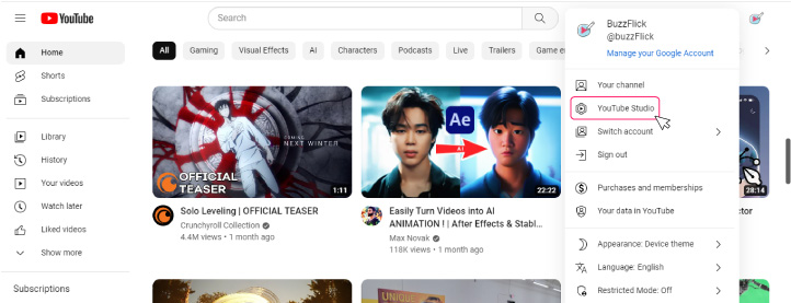  Step 1 - Click on the "Create Icon" - how to Post YouTube video on desktop